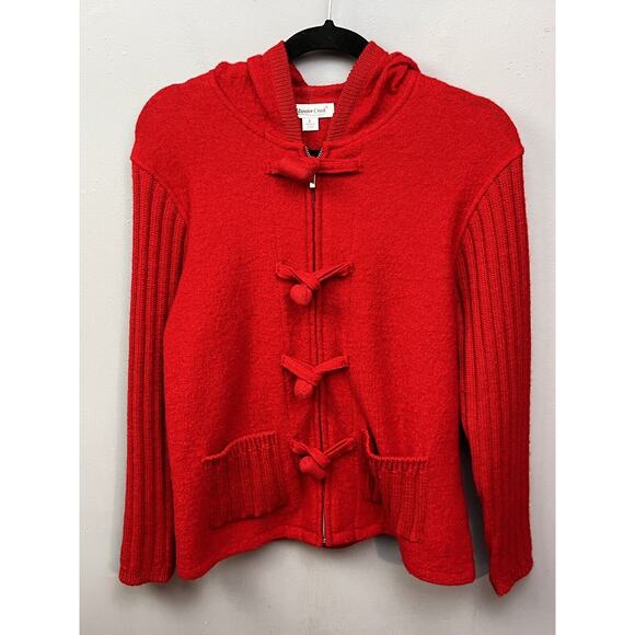 Coldwater Creek Cable Knit Cardigan Womens Large Red Wool Knit Full Zip Pockets‎ - Picture 1 of 10